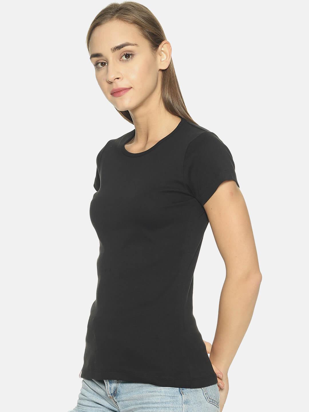 Women Round Neck T-shirt (Black)