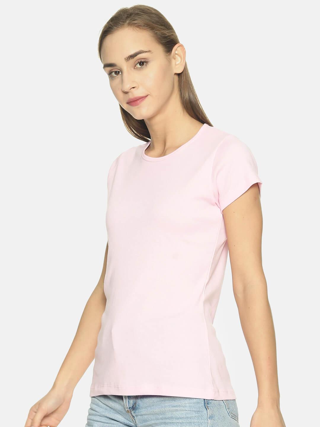 Women Round Neck T-shirt (Light Pink)