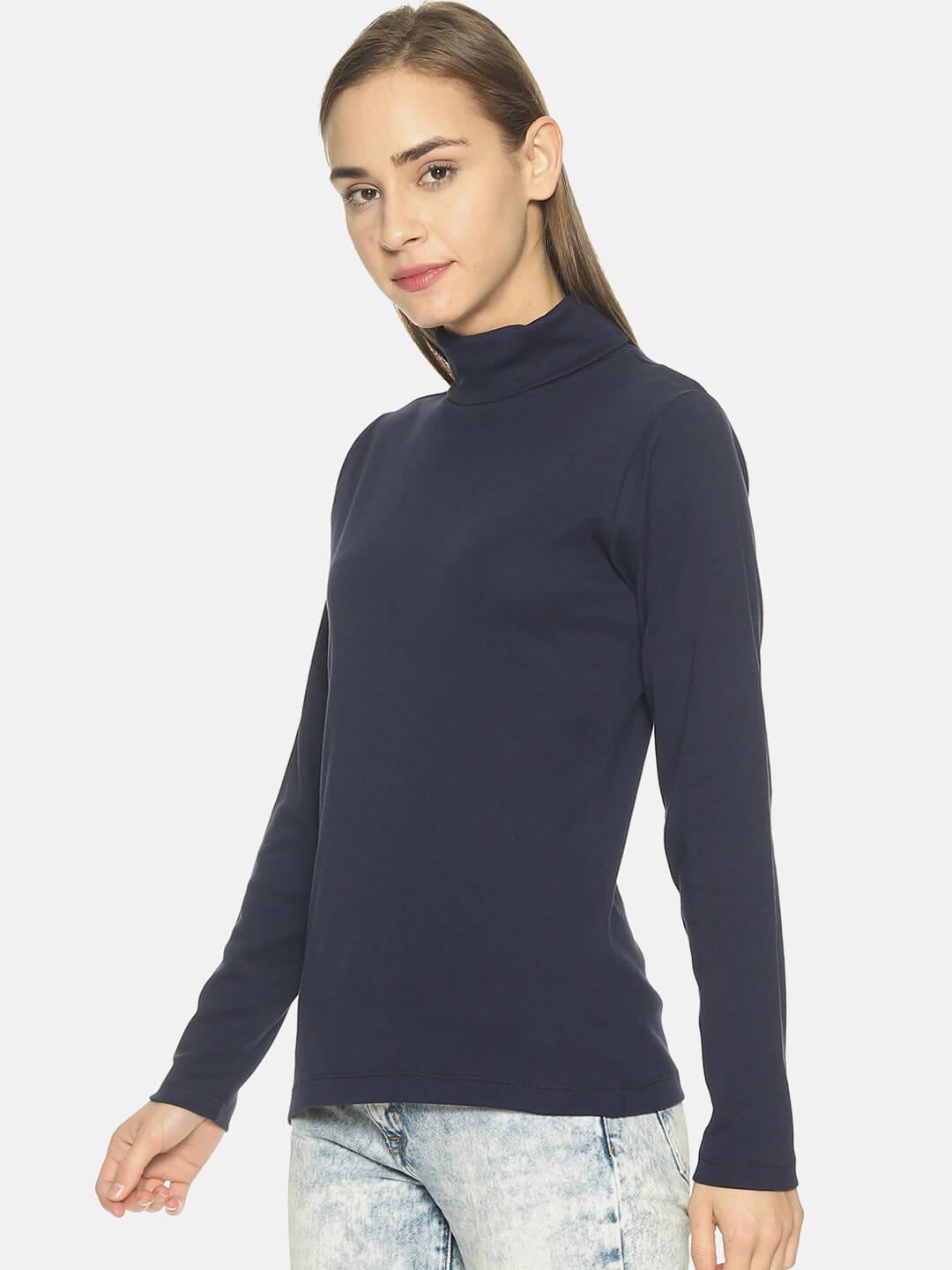 Women’s Navy Solid Turtle Neck Top