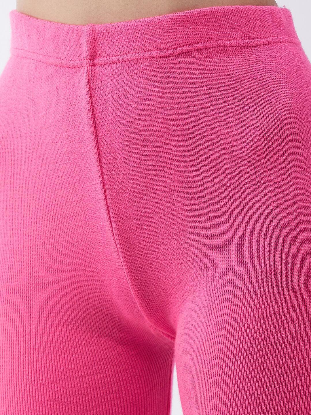 Women Floro Pink solid slim fit woolen leggings