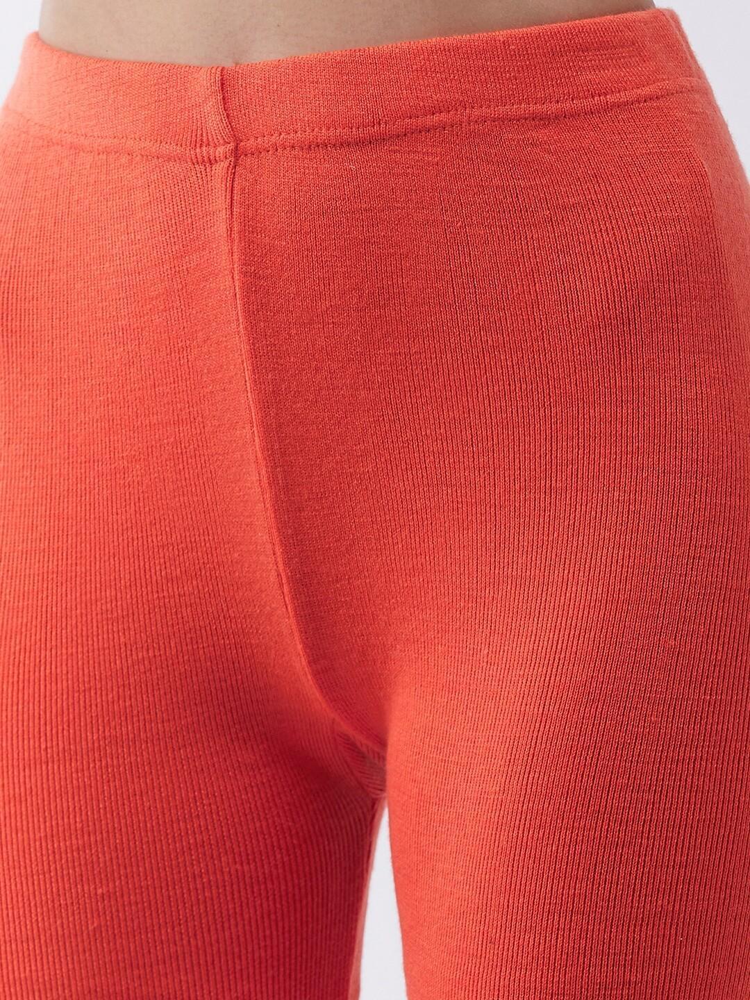 Women Light orange solid slim fit woolen leggings
