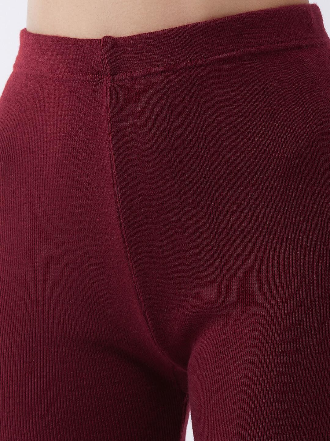 Women Maroon solid slim fit woolen leggings