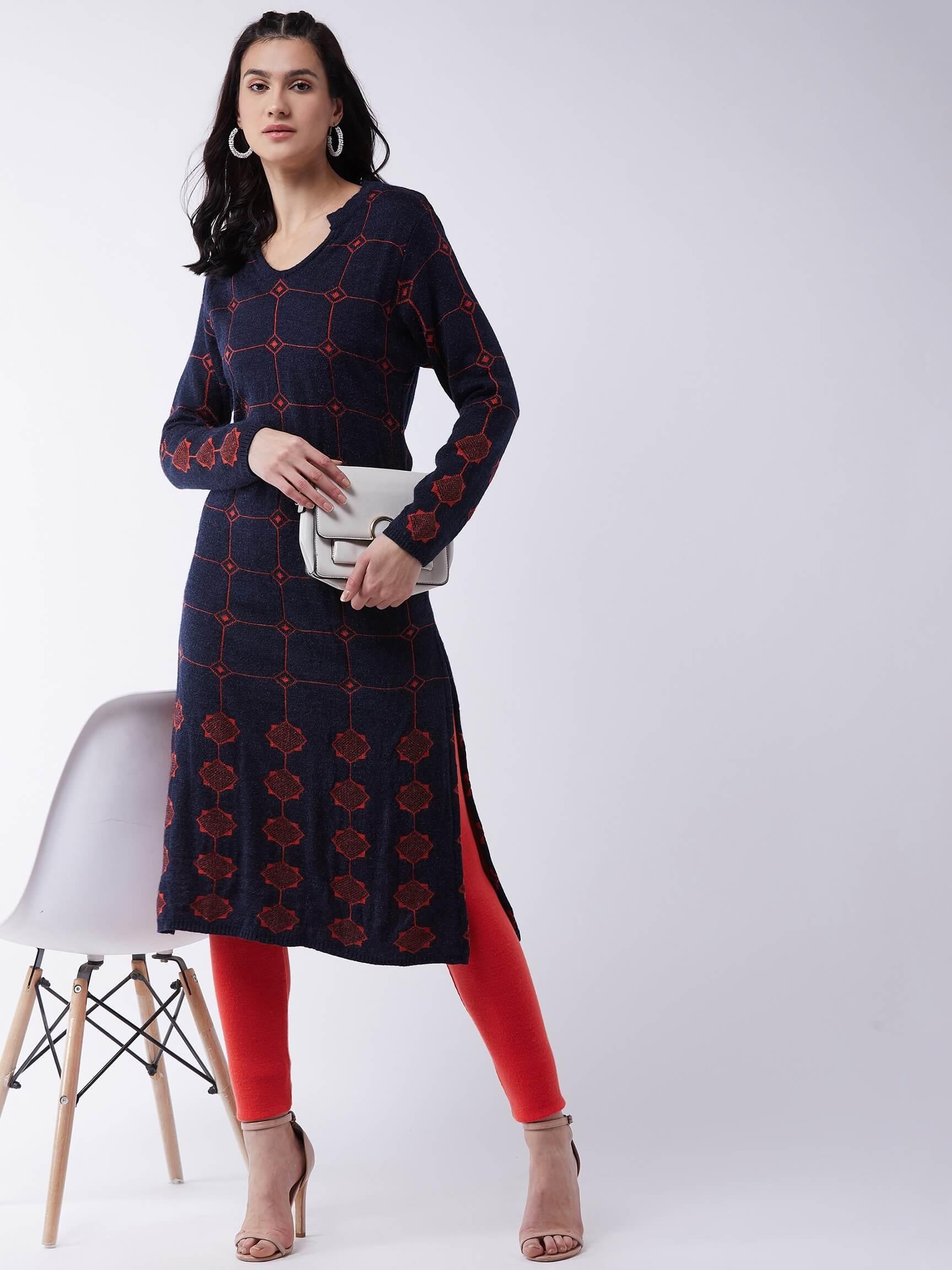Women Orange solid slim fit woolen leggings