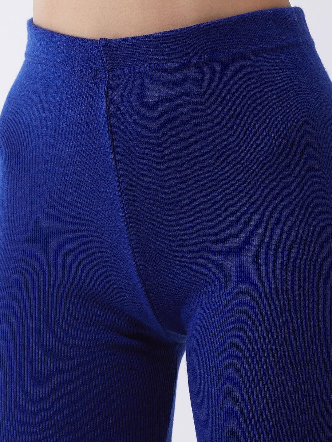 Women Royal blue solid slim fit woolen leggings