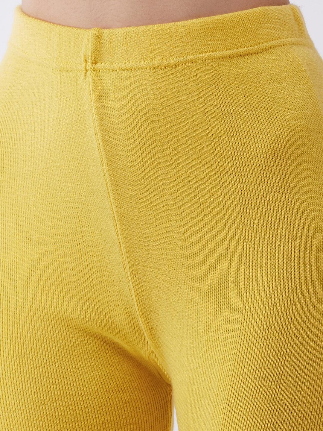 Women Yellow solid slim fit woolen leggings