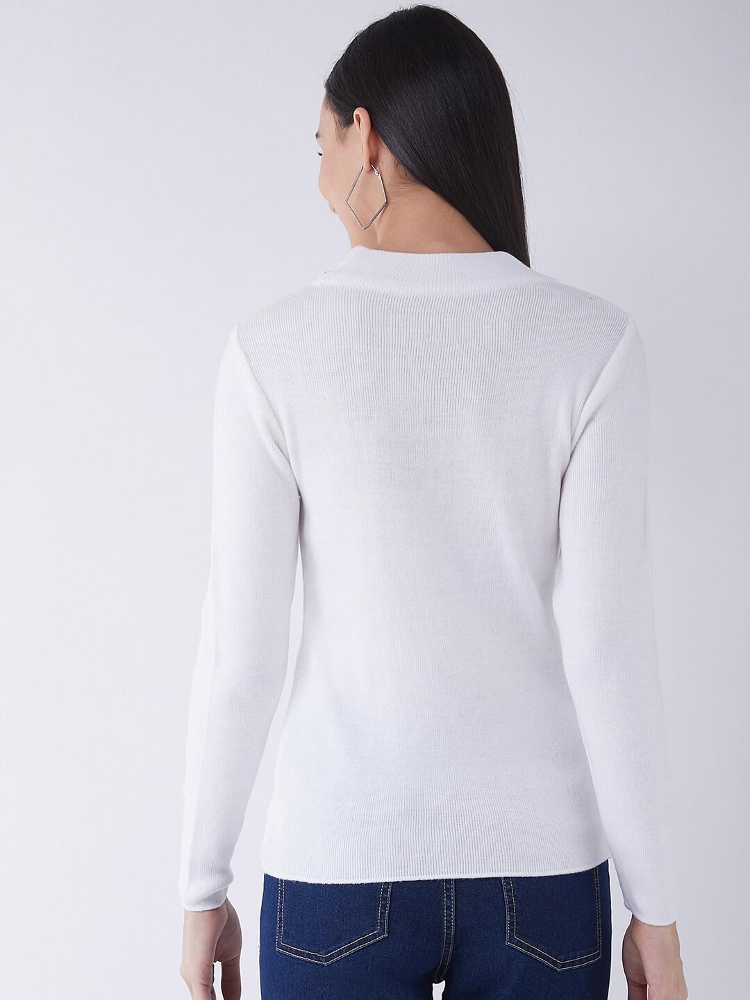 RVK Women  White  Pullover Sweater