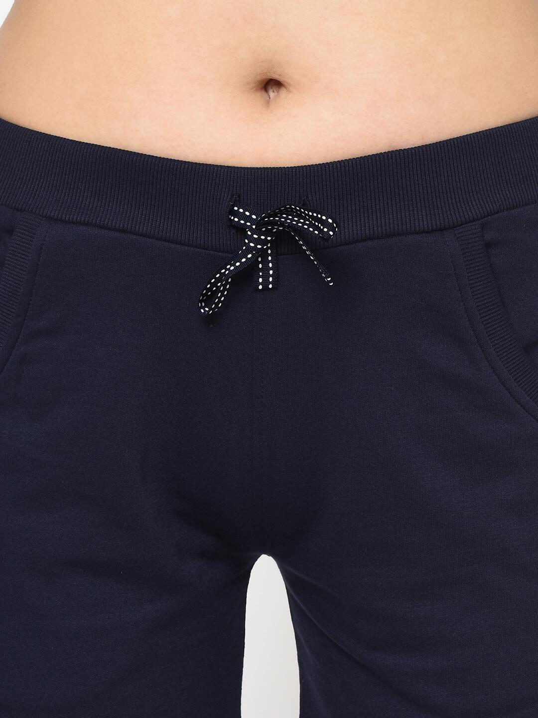 Women Navy Mid-Rise Cotton Regular Shorts