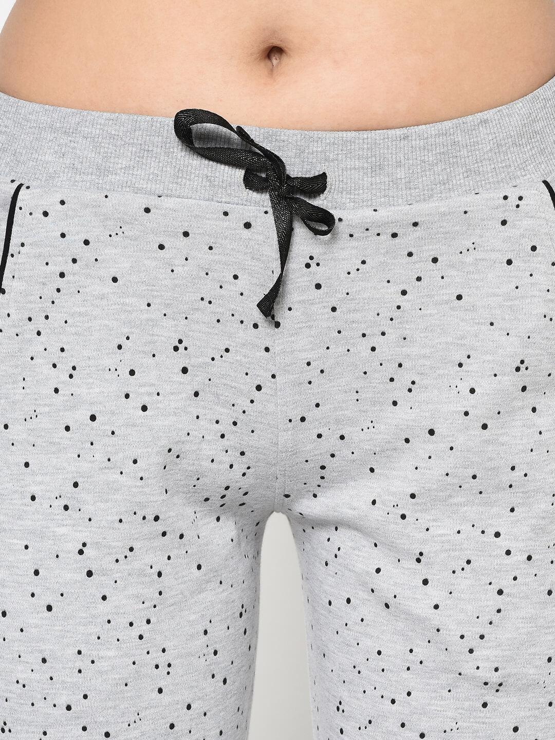 Women Grey Polka Dots Printed Slim-Fit Joggers