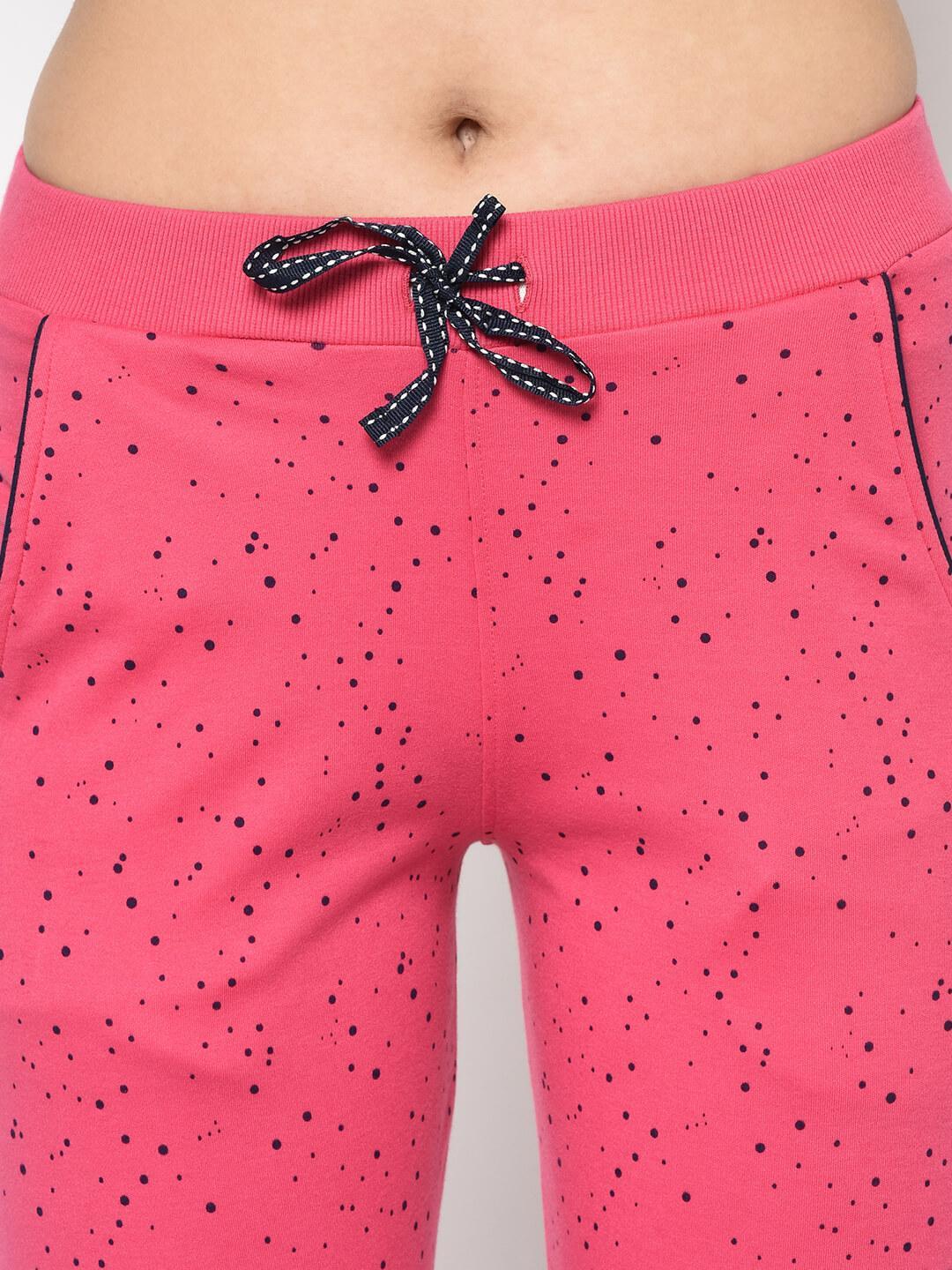 Women Pink Polka Dots Printed Slim-Fit Joggers