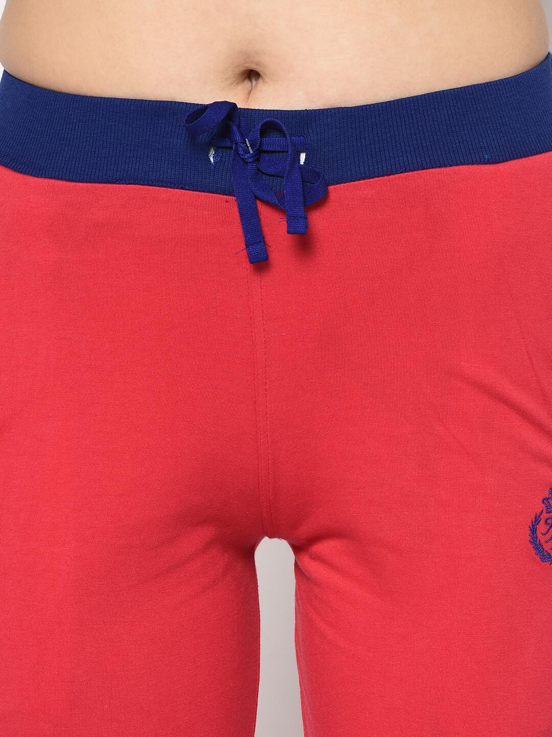 Women Red Solid Slim-Fit Track Pants