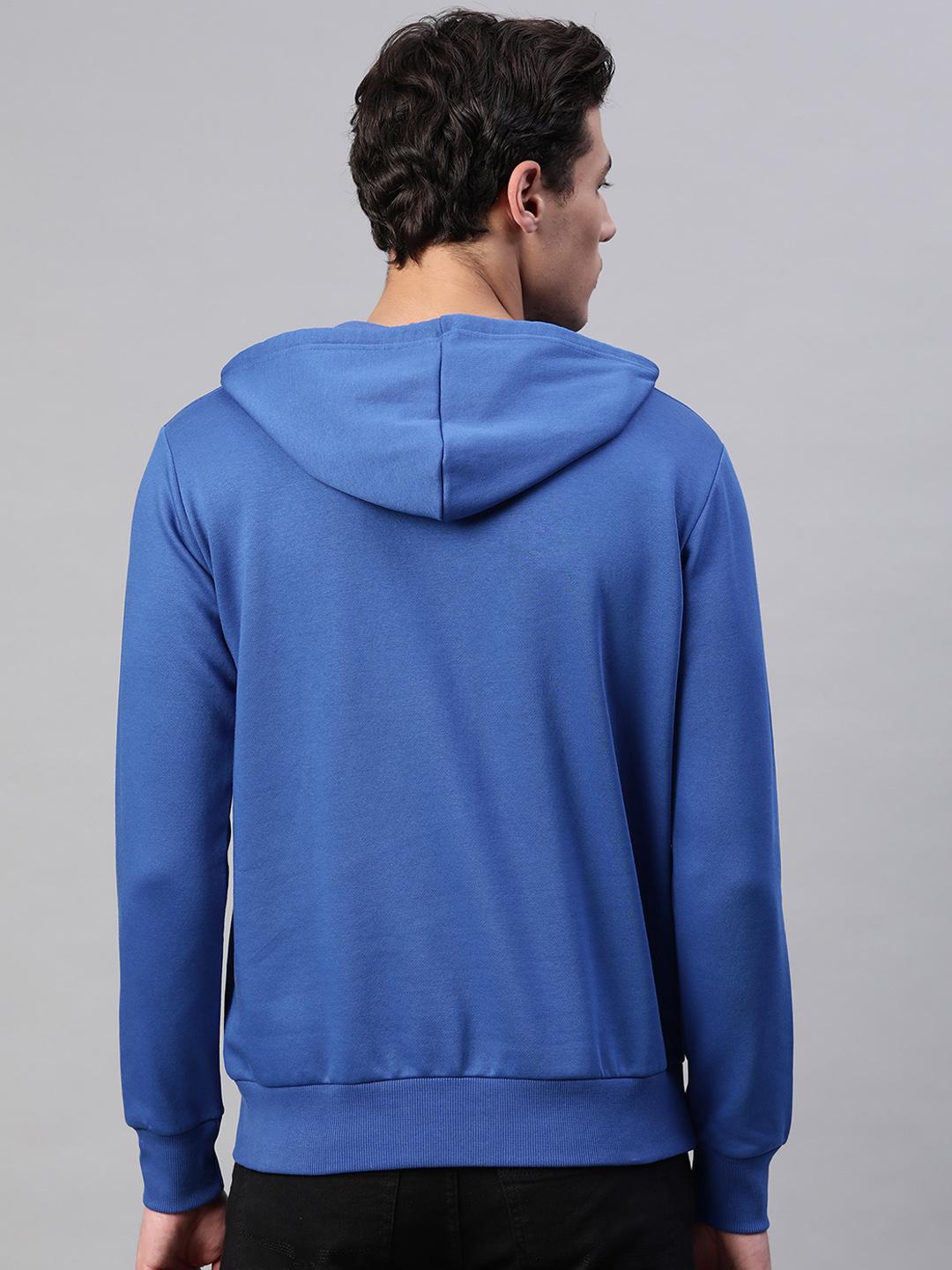 Men Blue Solid Hooded Sweatshirt