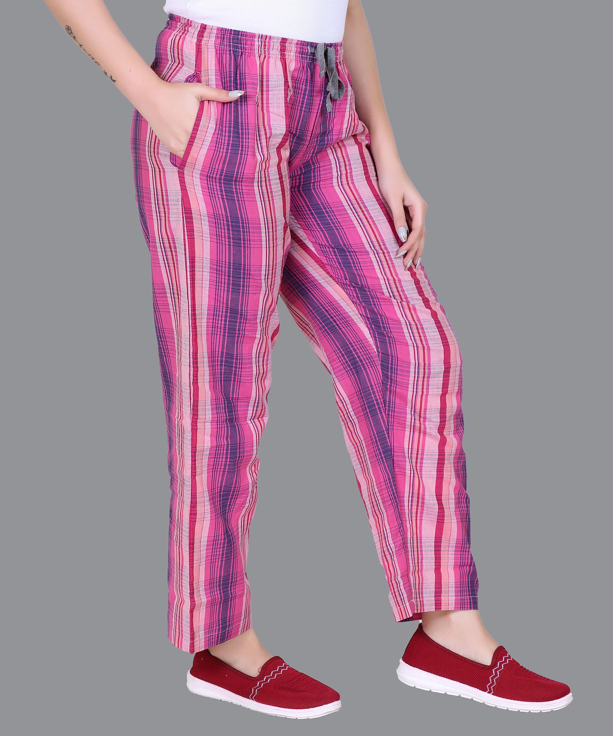 Women Pink Strips - Checked Pajama Regular Fit 