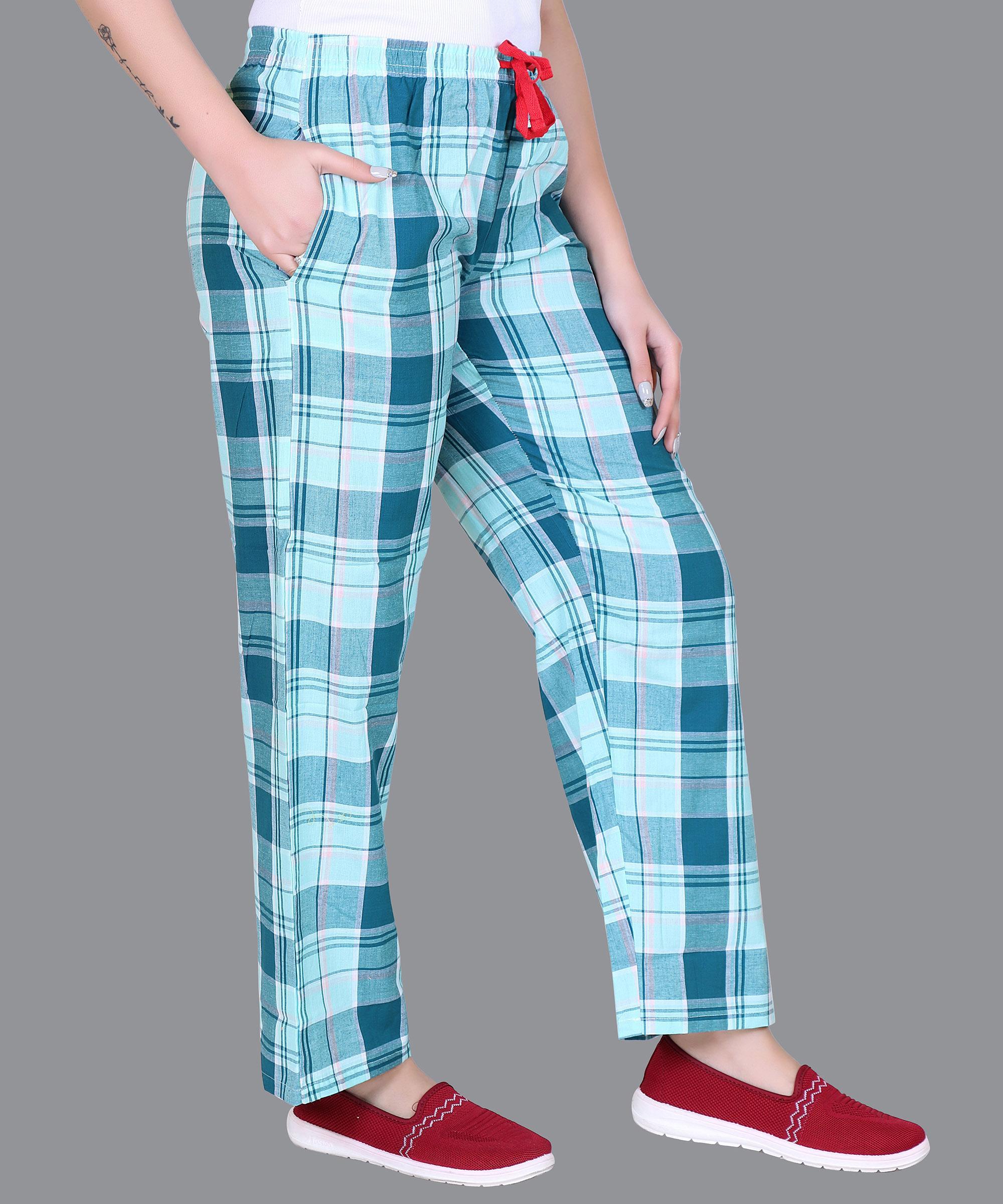 Women Blue Strips - Checked Pajama Regular Fit 