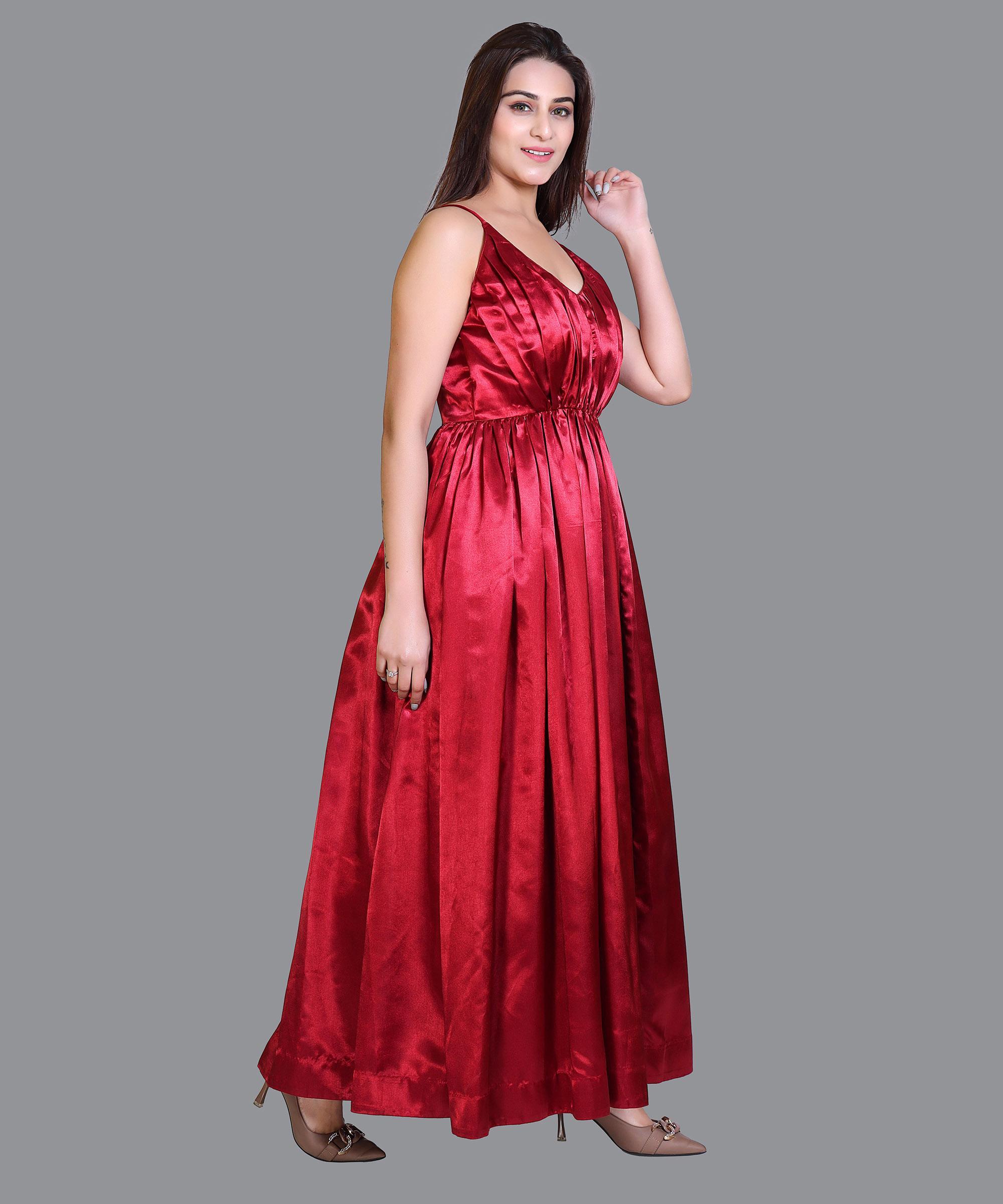 Women Satin Blood Red Western Dress