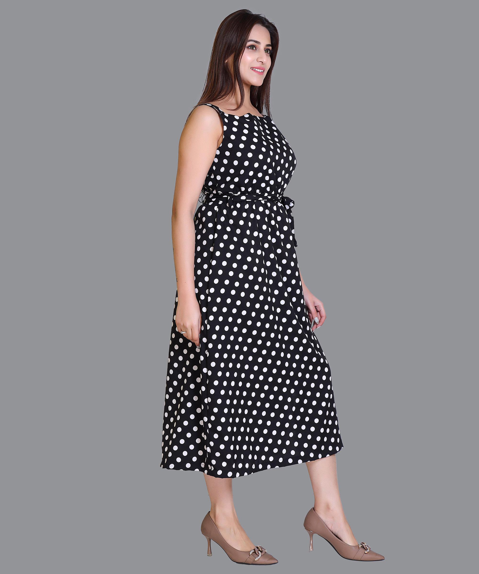 Women Satin Black Polka Western Dress