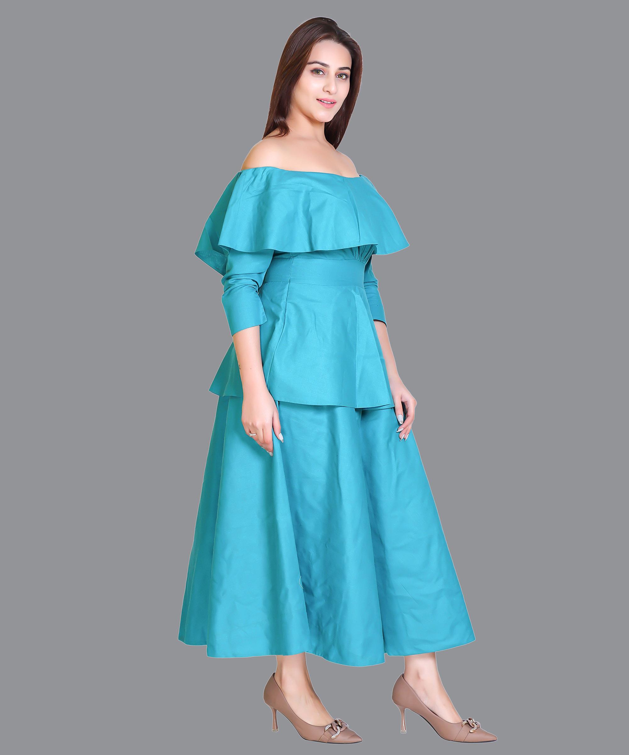 Women Satin Sea Green Western Dress