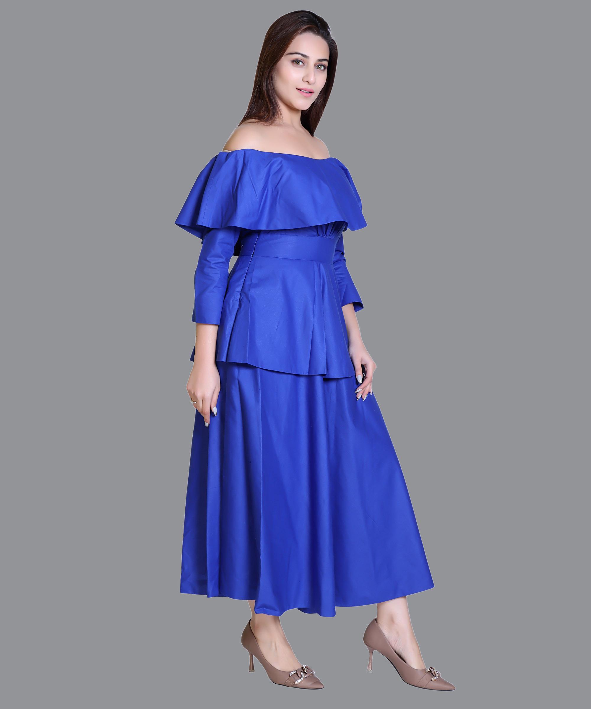 Women Satin Blue  Western Dress