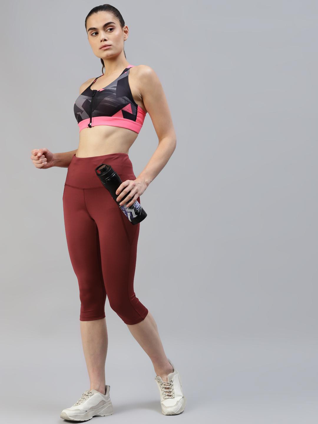Women Burgundy Active Wear Capris