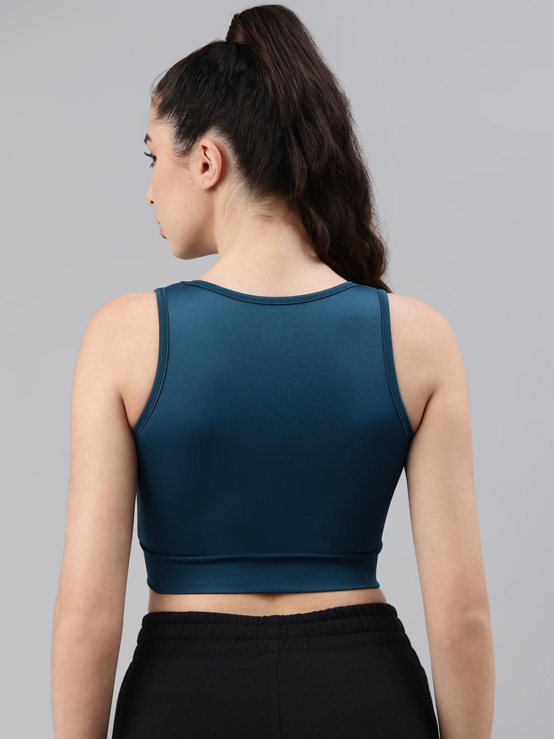 Women Lightly Padded Teal Crop Top