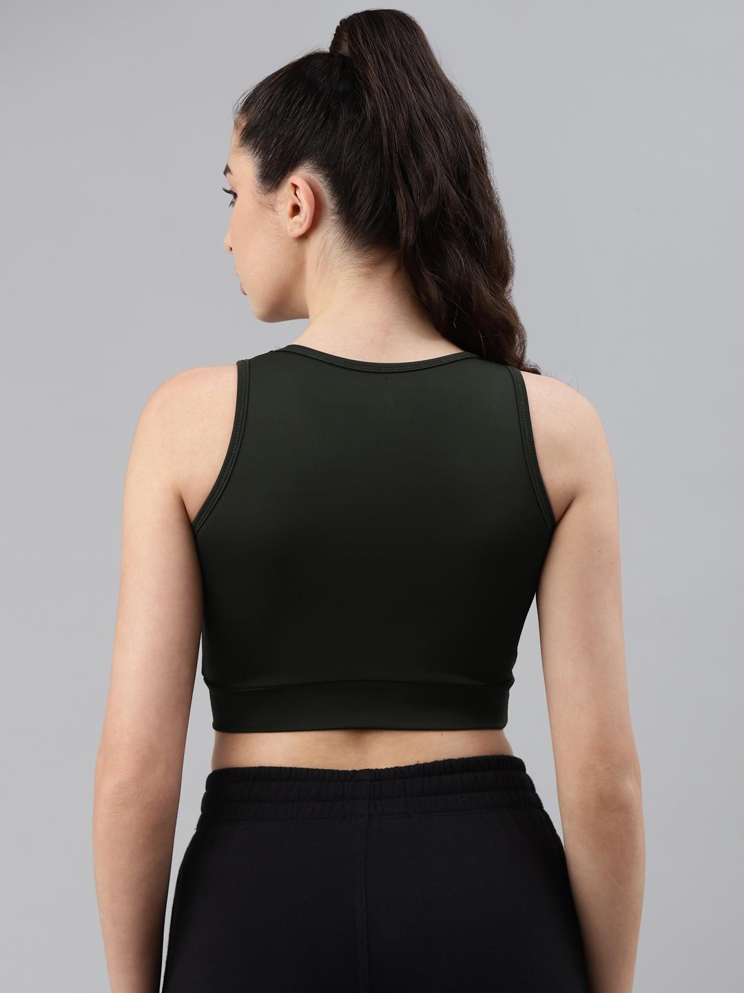 Women Lightly Padded Olive Crop Top