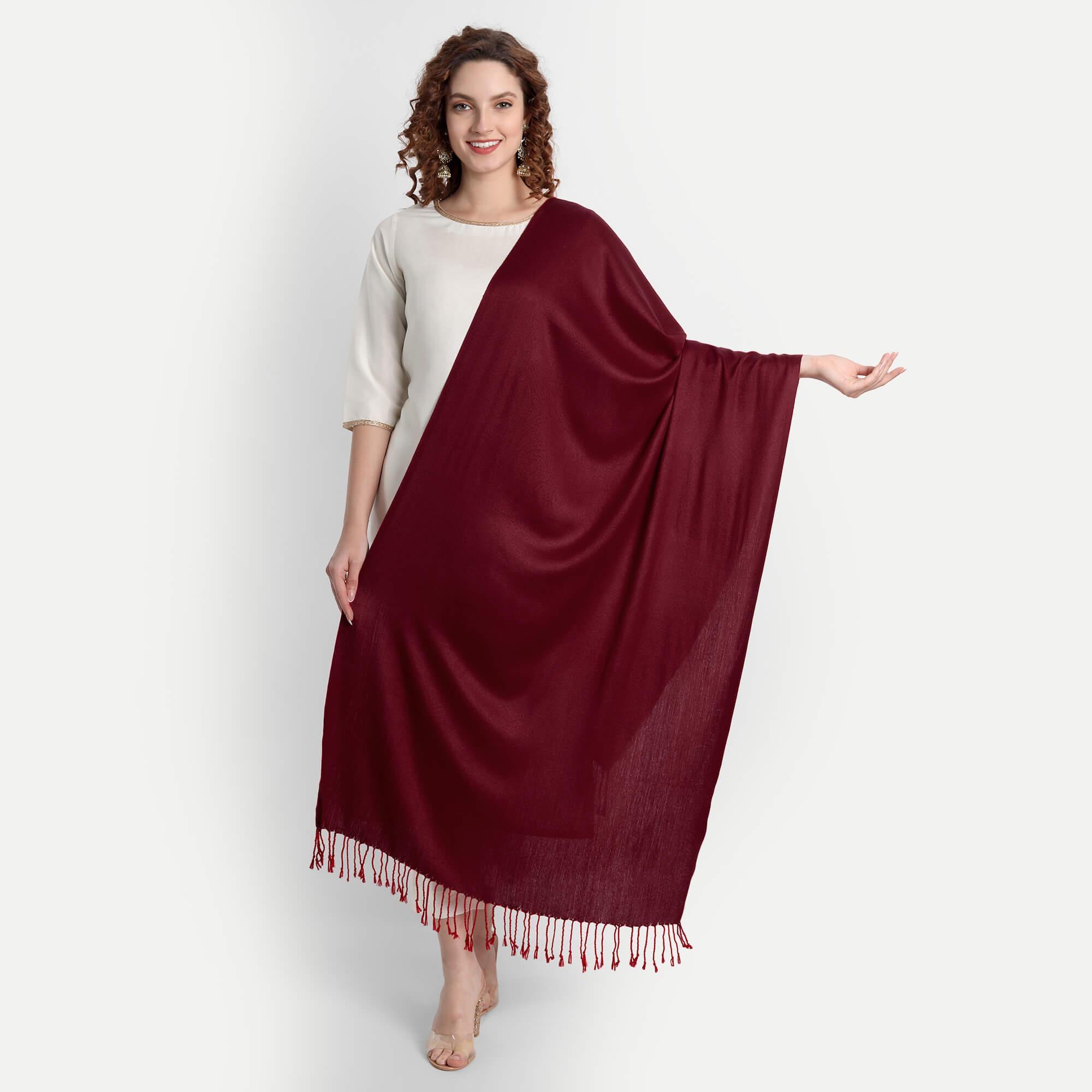 Hemkunt Fabrics  Viscose Maroon Women Stole