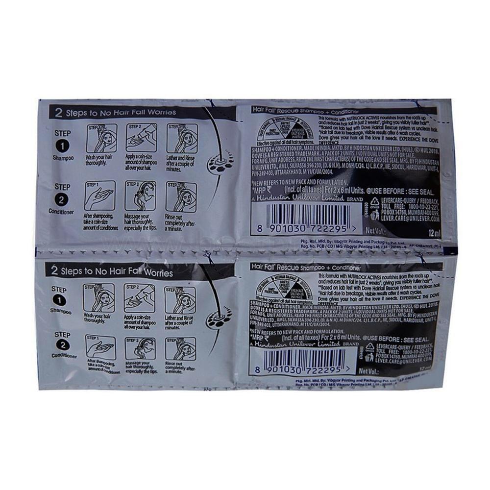 Dove Hairfall Rescue Hair Shampoo & Conditioner 16 N (12 ml Each)(Pack of 2)