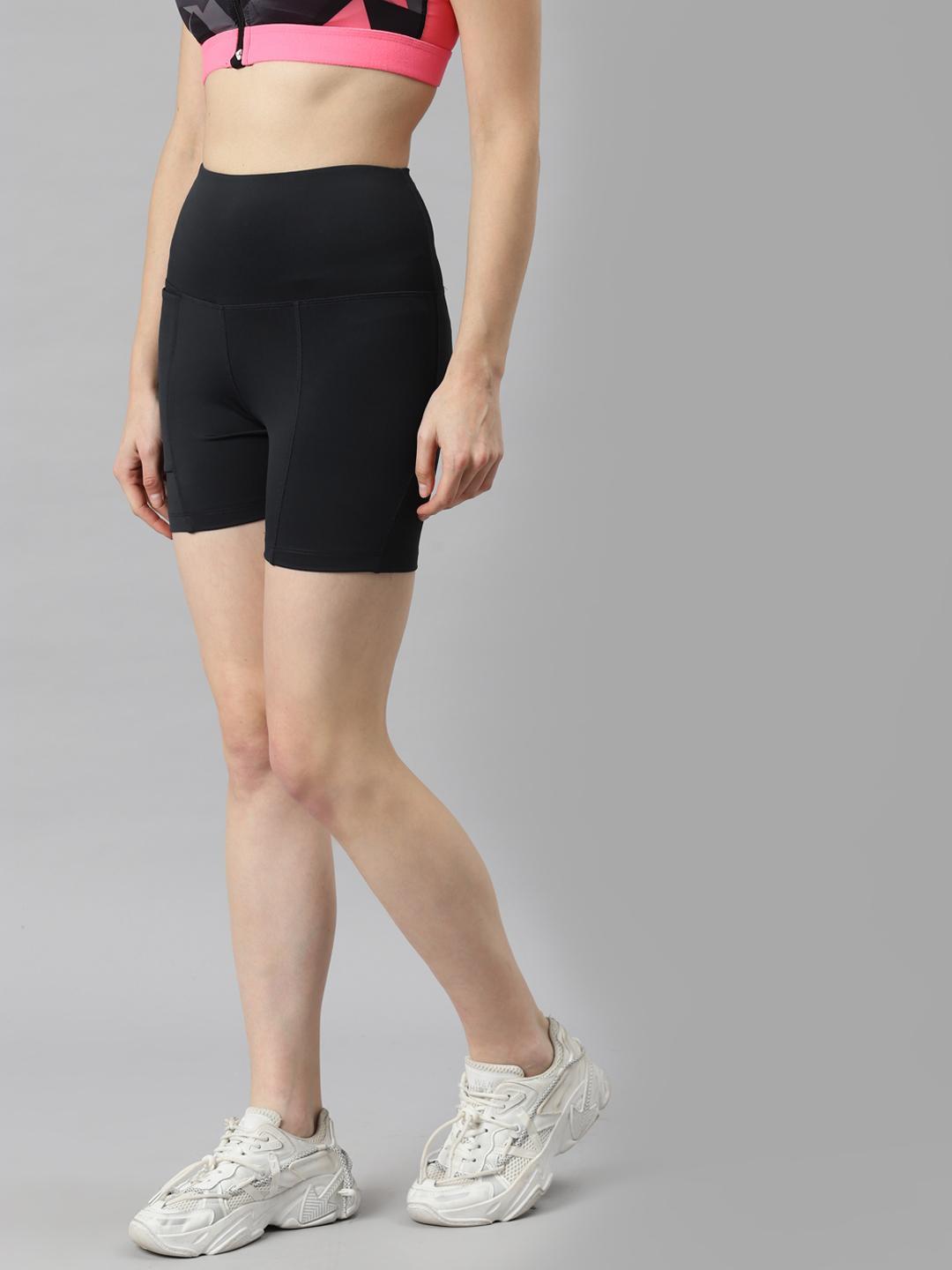Women Dark Grey Skinny Fit High-Rise Gym Sports Shorts