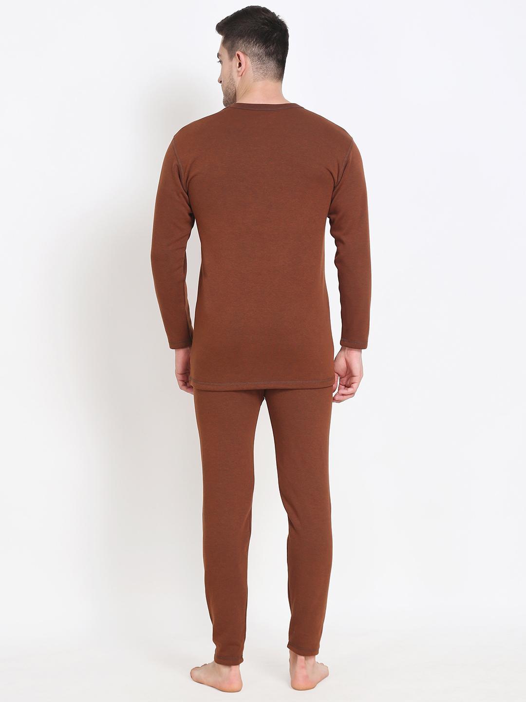 OOSHIN UK Mens Brown Full Sleeve Thermal Basic Set