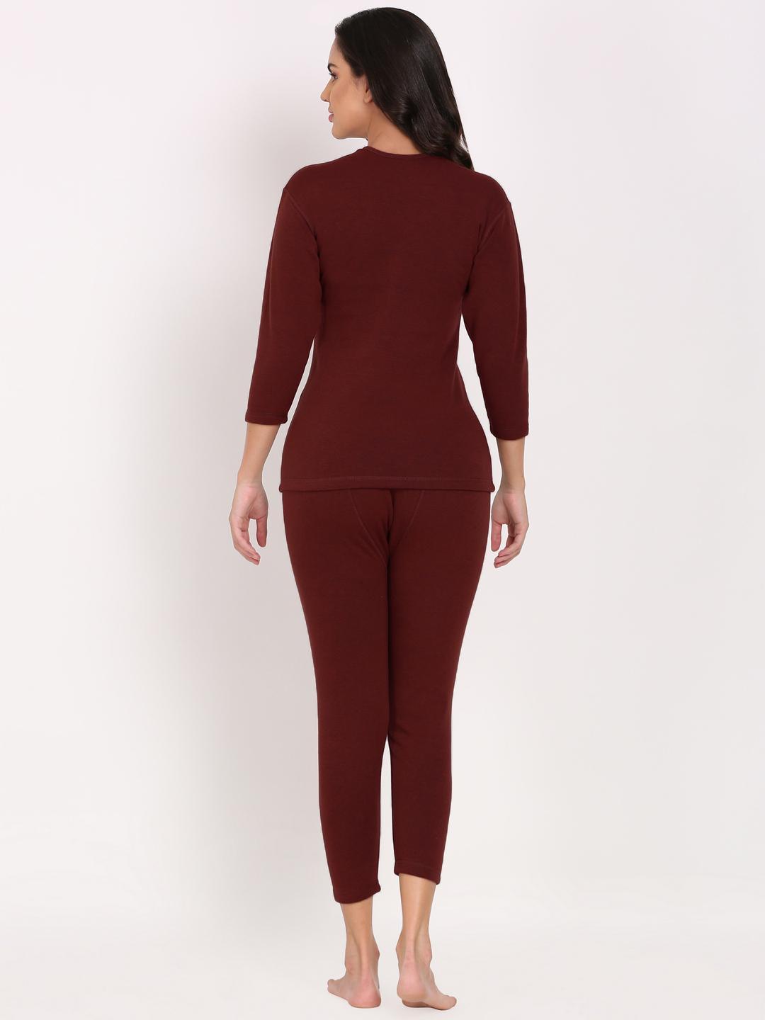 OOSHIN UK Women Maroon Thermal Signature Set 