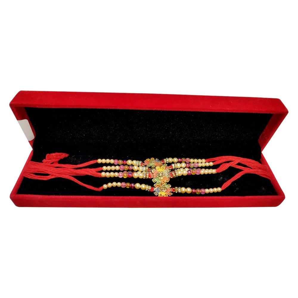 Rakhi with Flowers Beads and Stones Rakhi Raksha bandhan Designer Rakhi for Bhaiya (Pack of 3)