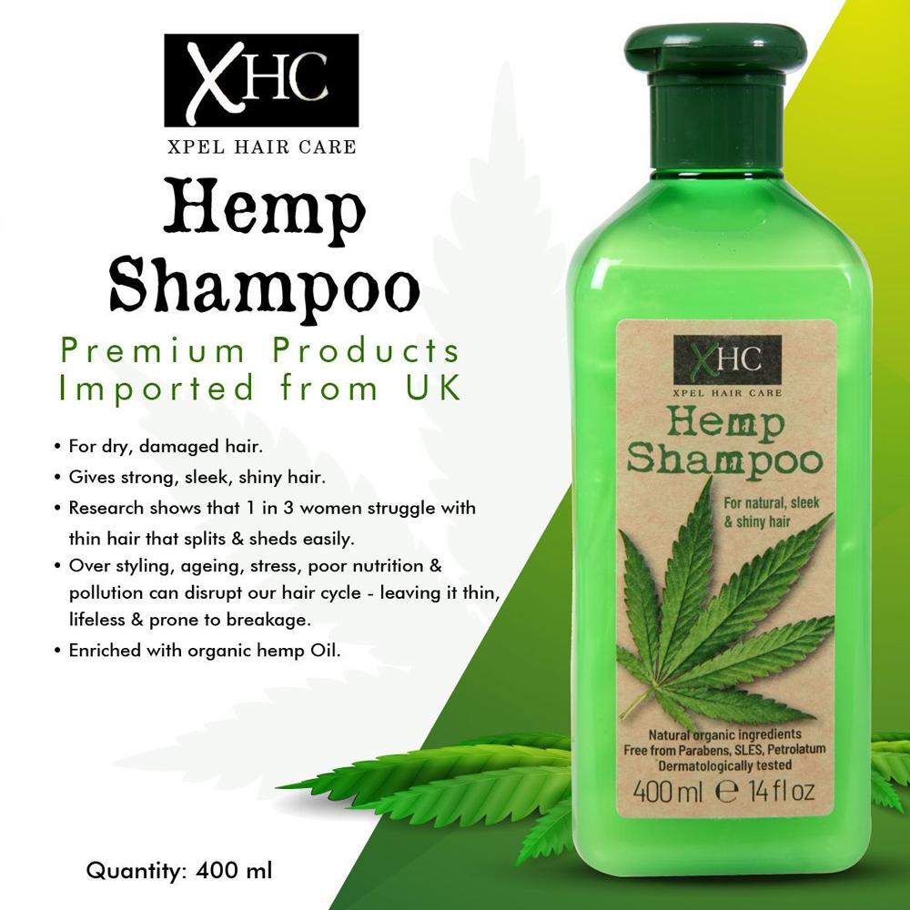 Xpel Marketing Hemp Shampoo With Organic Hemp Seed Oil to Prevent Hair Breakage & Dryness, For Moisturising, Refreshed, Natural, Sleek & Shiny Hair 400 ml. Free From SLES, Parabens, Isothiazolinones