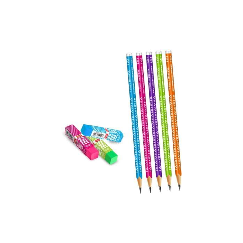 FLAIR Creative Series Aero Pencil Smart Kit | Colourful 2B Lead Pencils | Fun & Functional Box | Stationery Kit Ideal For Gifting | Set Of 10 Wooden Pencils, 1 Eraser & 1 In-Built Sharpener.