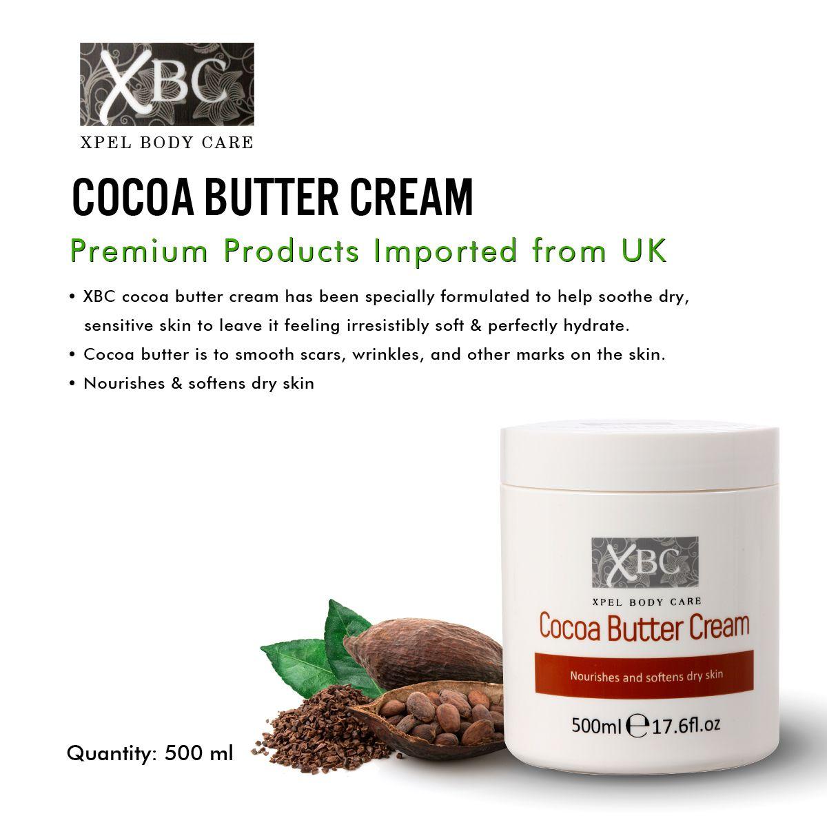 Xpel Marketing Cocoa Butter Cream Body Cream with Cocoa Seed Butter for Women & Men with Dry Skin for All Seasons, Nourishes & Softens Skin 500 ml