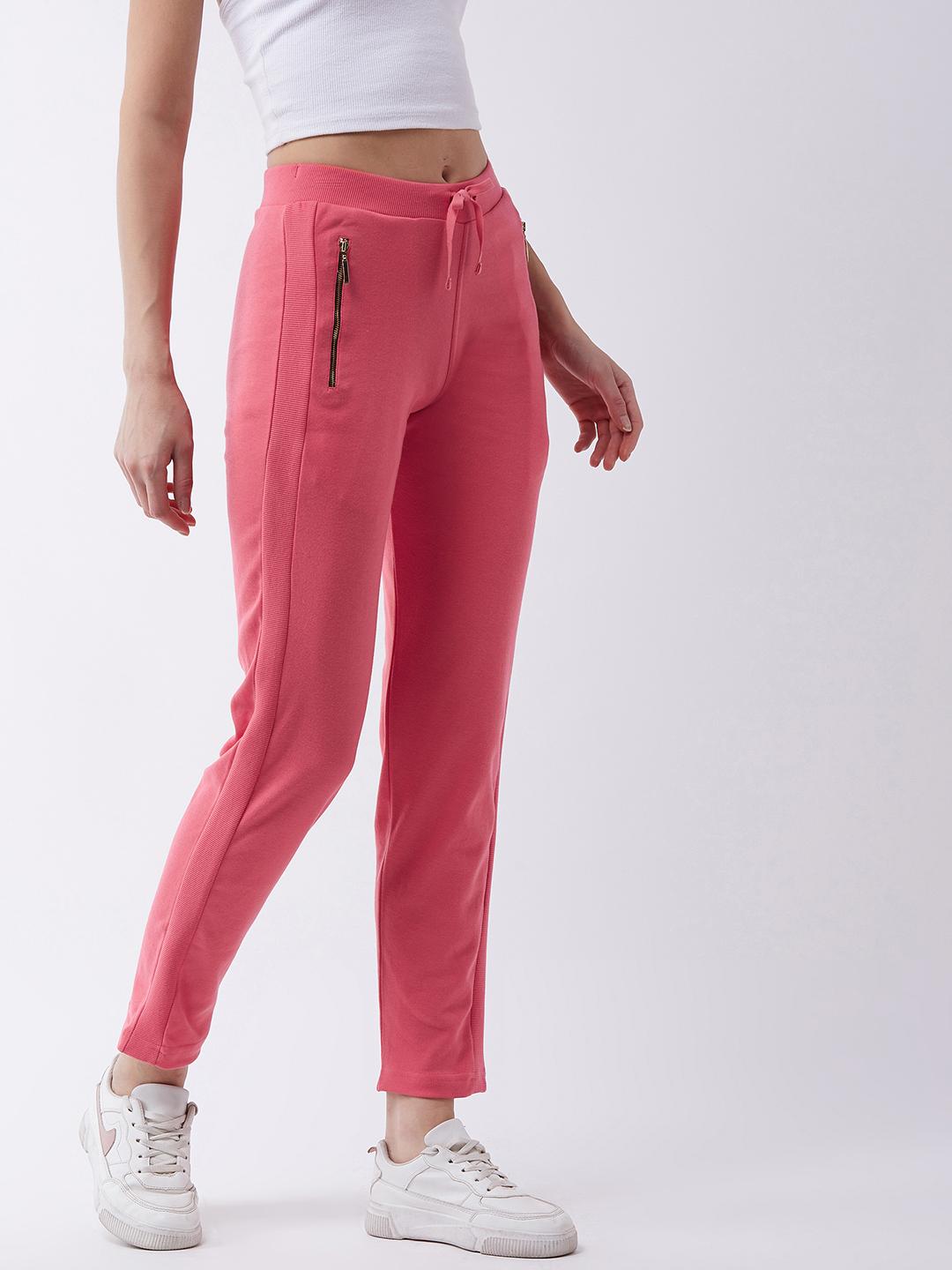 Women Coral Solid Track Pants