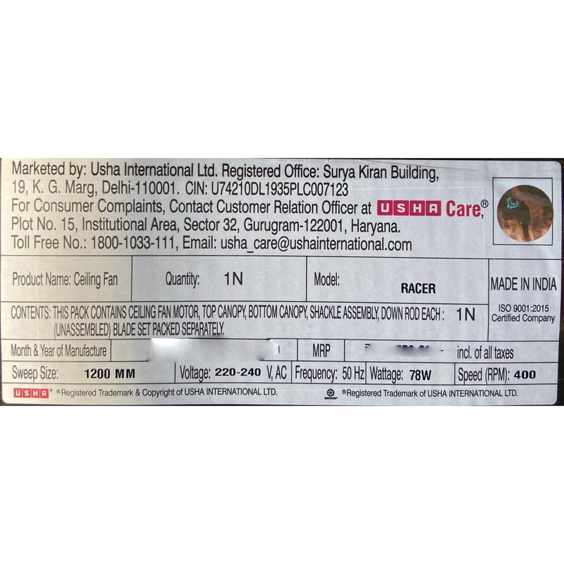 Usha Racer Rich Ceiling Fan 1 N