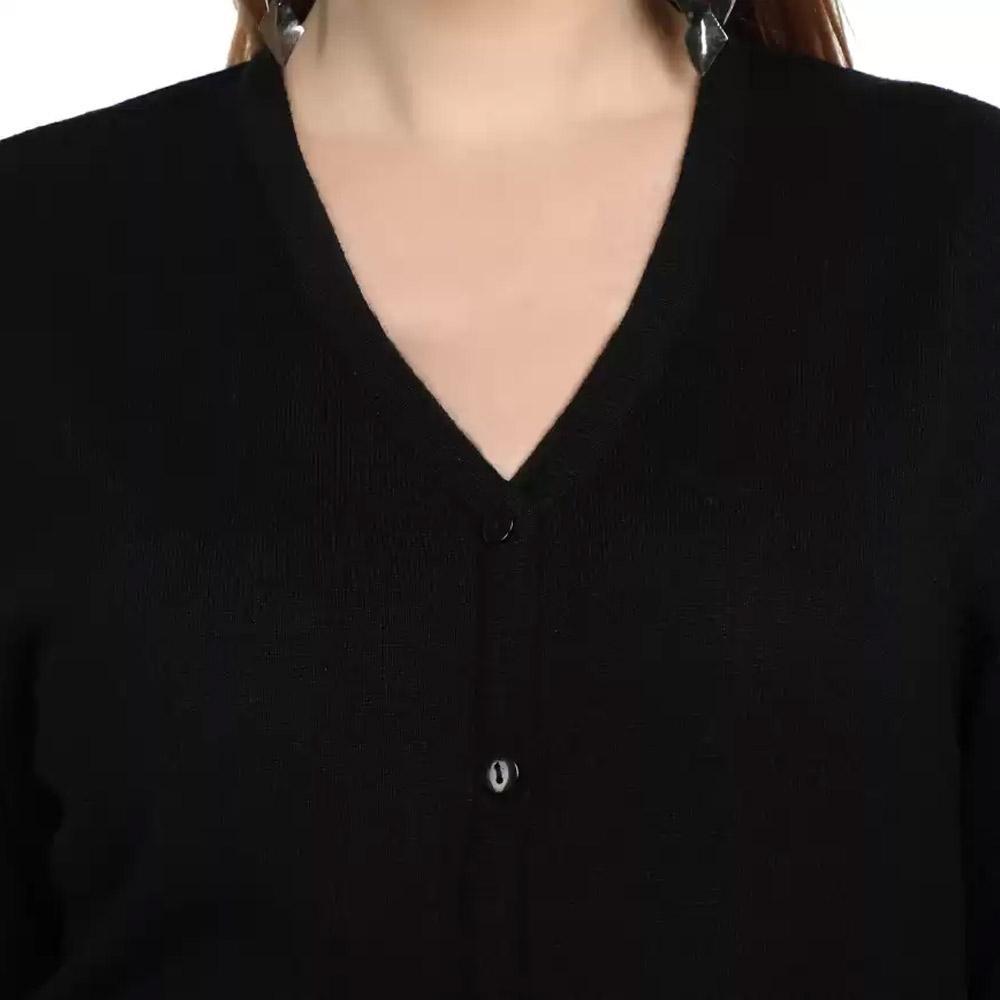 Companion Solid V Neck Casual Women Black Sweater