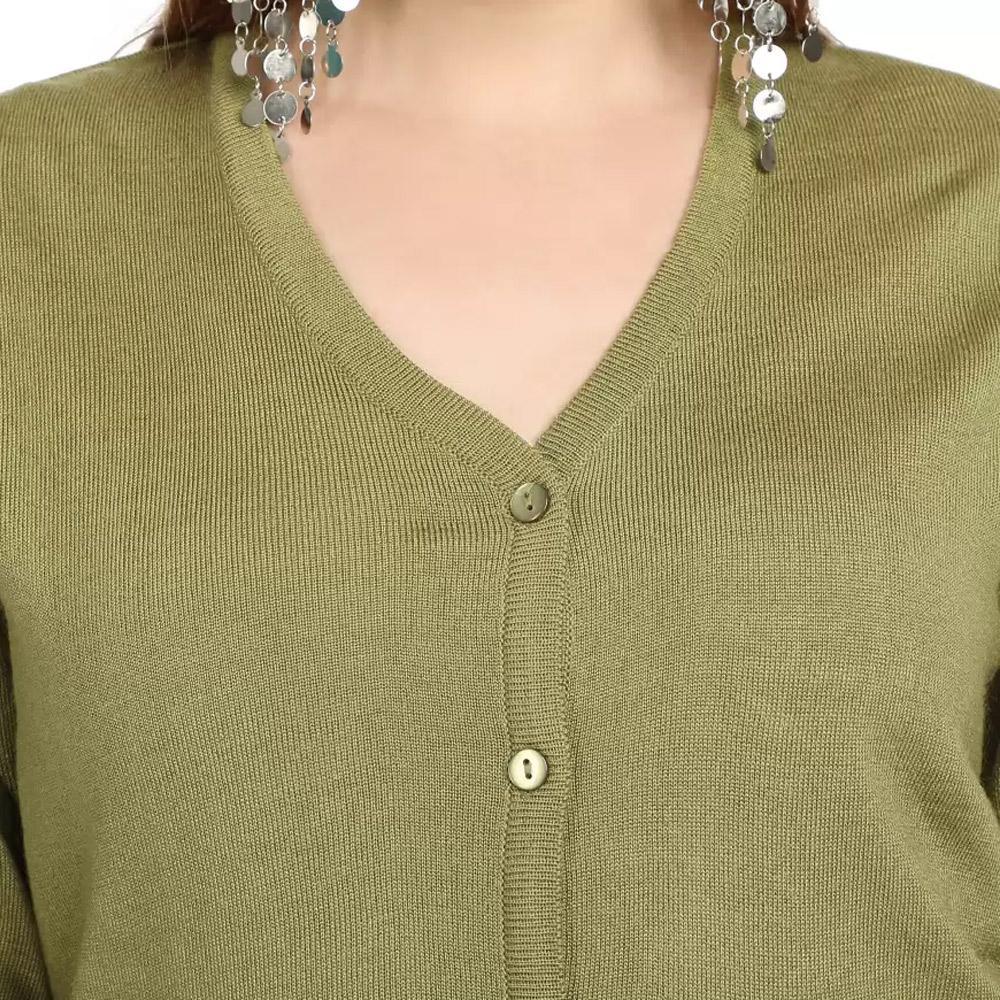 Companion Solid V Neck Casual Women Green Sweater