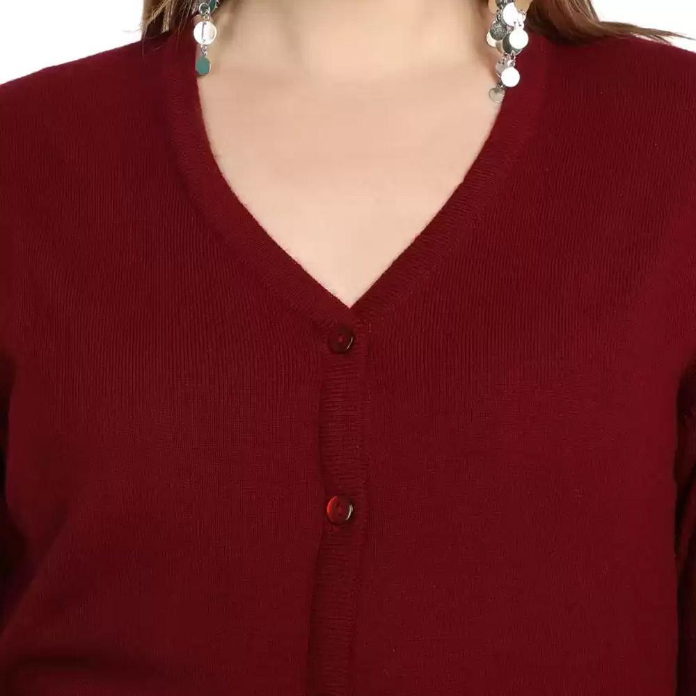 Companion Solid V Neck Casual Women Maroon Sweater