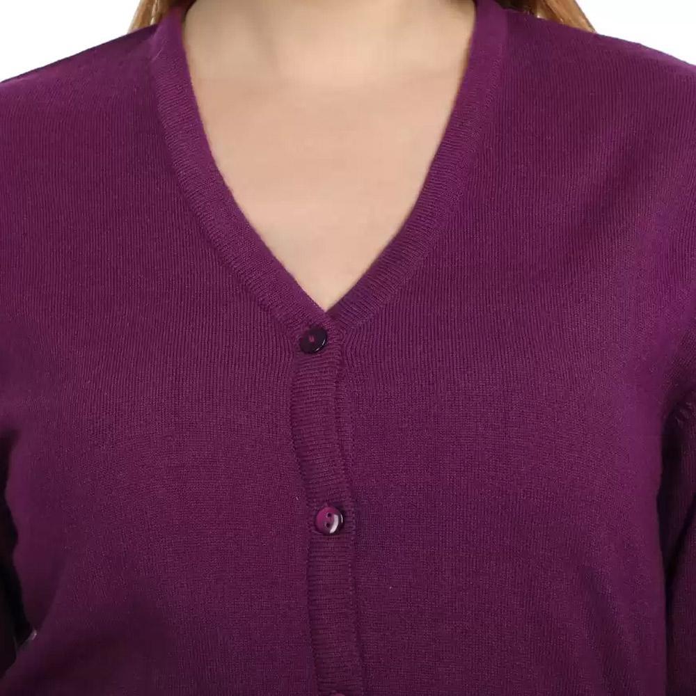 Companion Solid V Neck Casual Women Purple Sweater