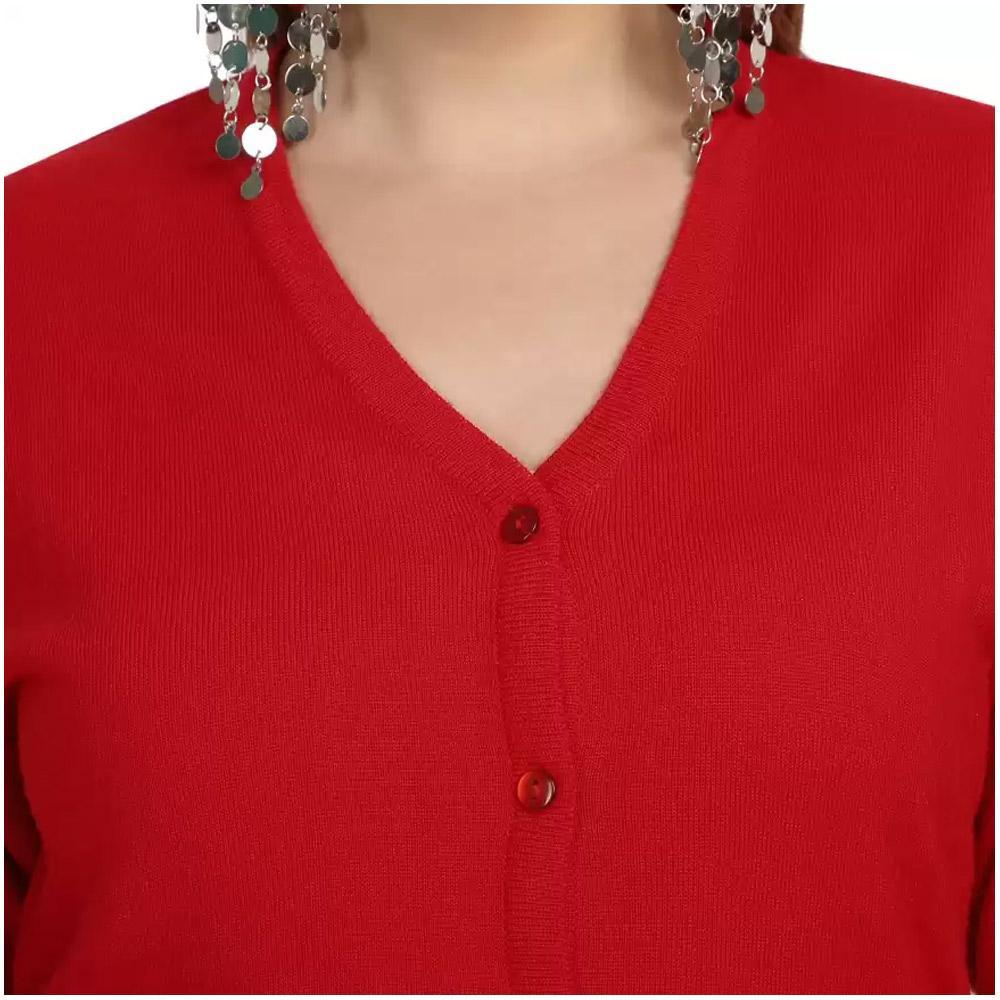 Companion Solid V Neck Casual Women Red Sweater