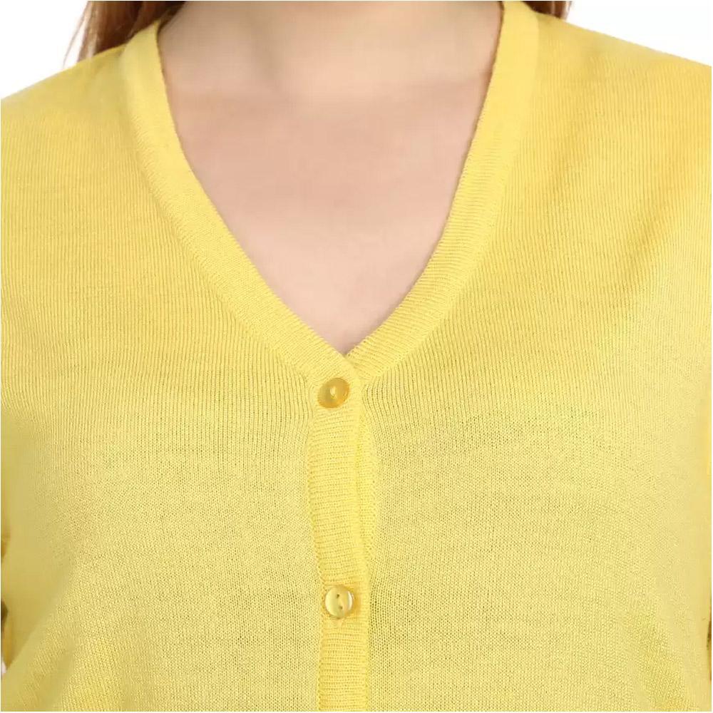 Companion Solid V Neck Casual Women Yellow Sweater