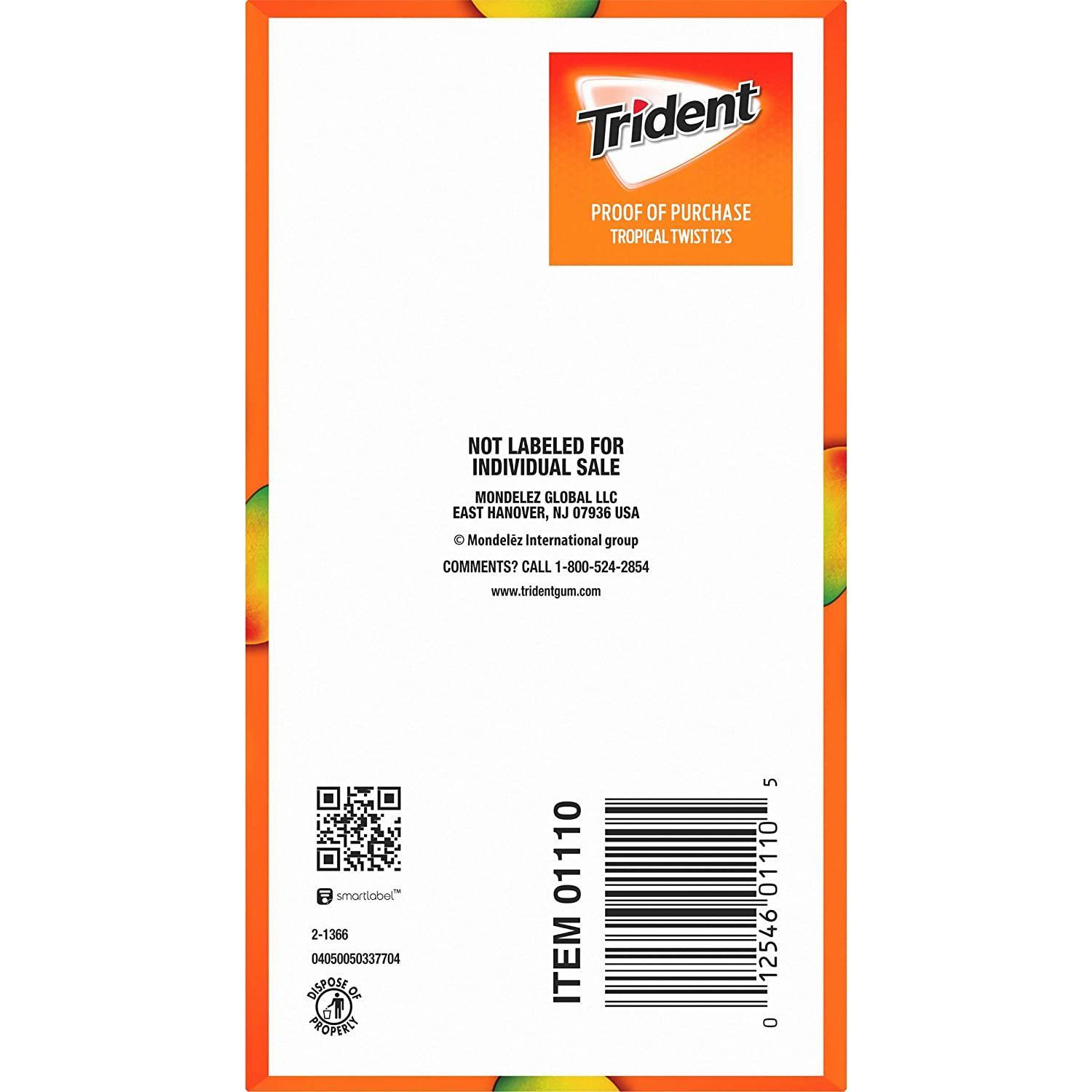 Trident Tropical Twist Sugar Free Mint, 14 Sticks - Pack of 12