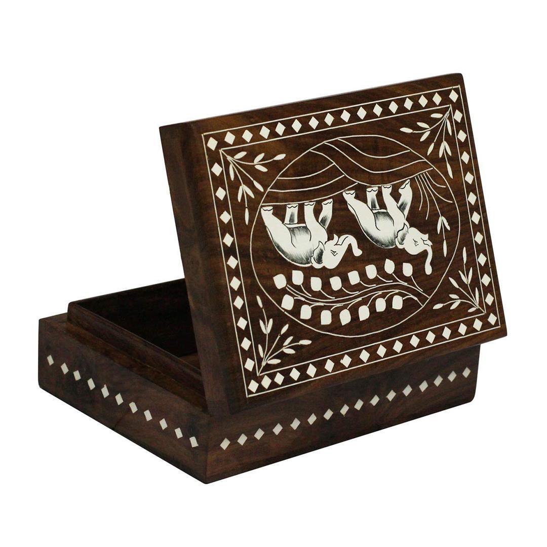 KBL Wooden Jewellery Box for Women Jewel Organizer, Storage Box, Hand Inlay with Intricate Inlay Gift Items - 7Inch X 5INCH Handmade