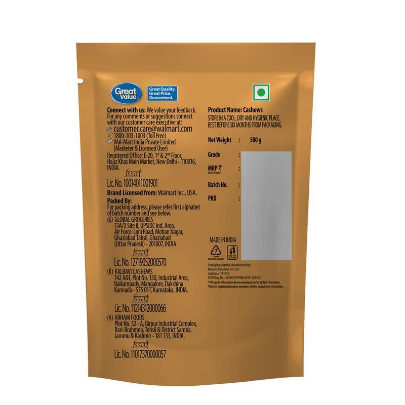 Great Value Cashews 4 Pcs, 500gms