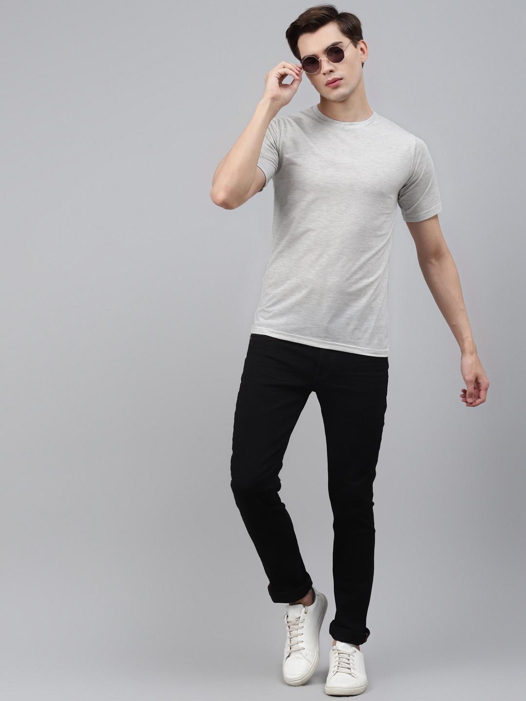PICOT Men Grey Melange Solid T-shirt