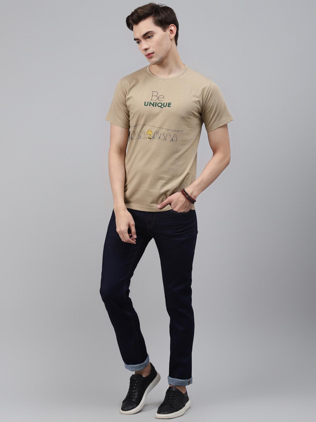 PICOT Men Beige & Green Printed T-shirt