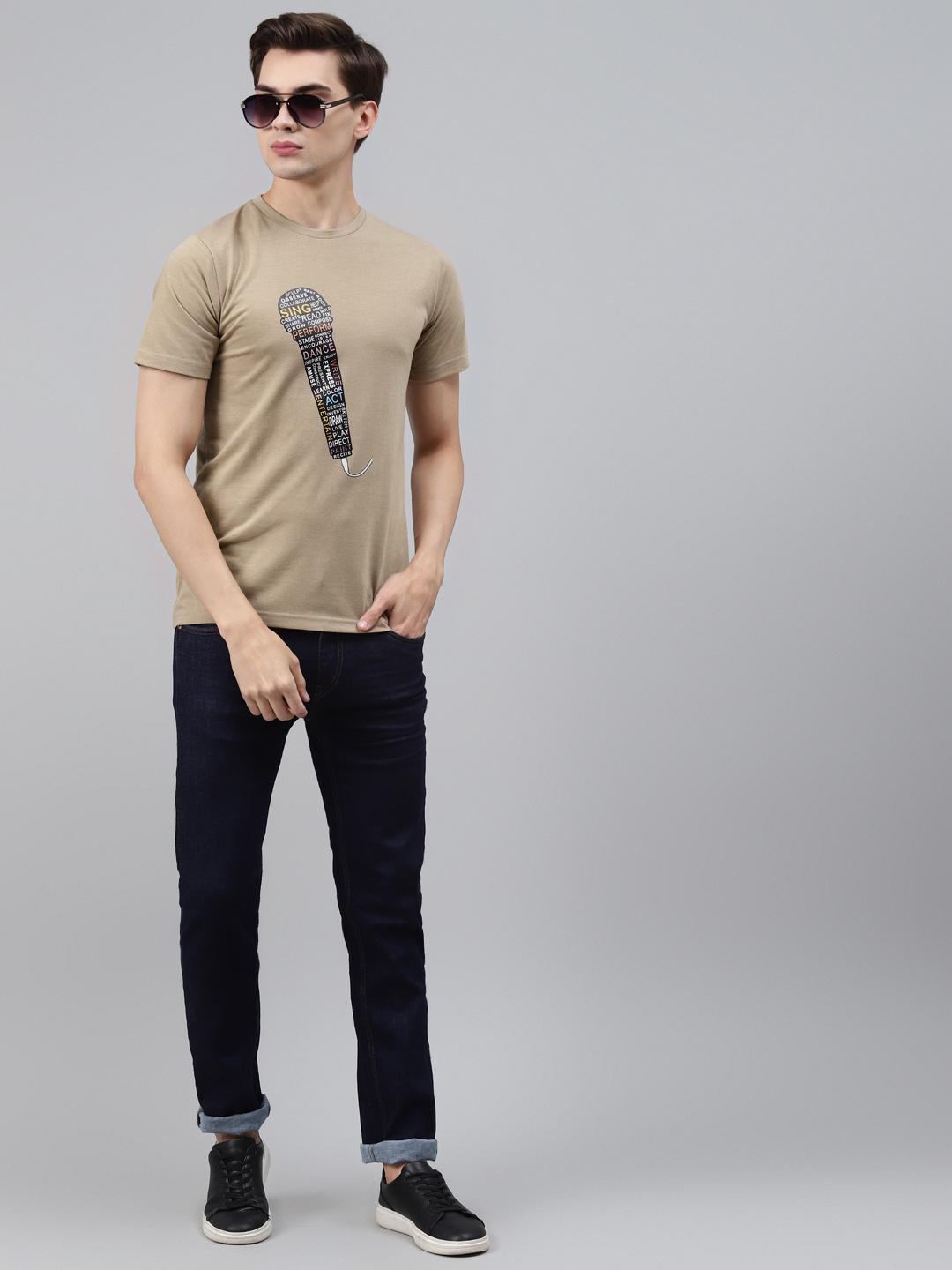 PICOT Men Beige Typography Printed T-shirt