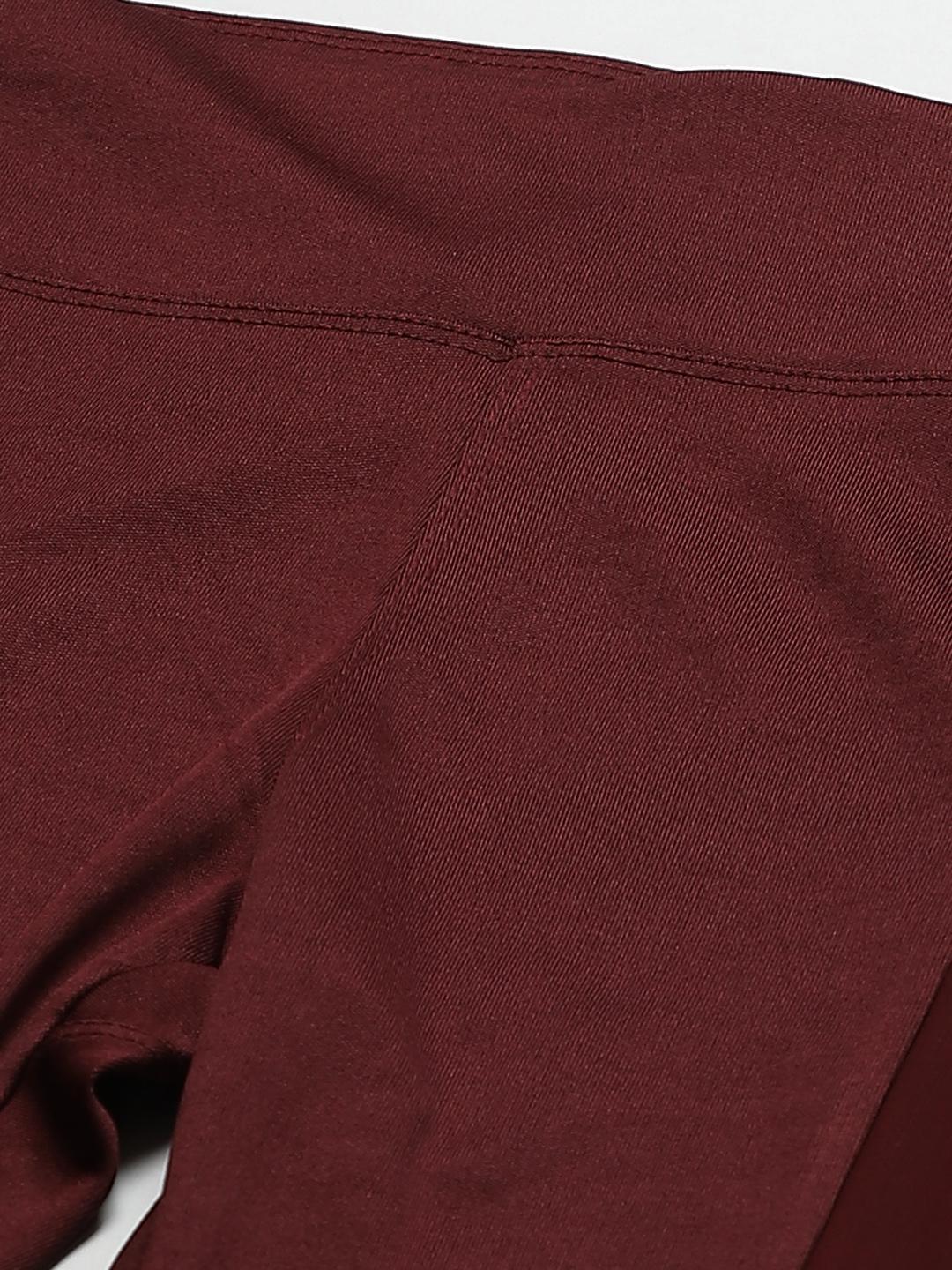 Women Maroon Solid 3/4th Tights