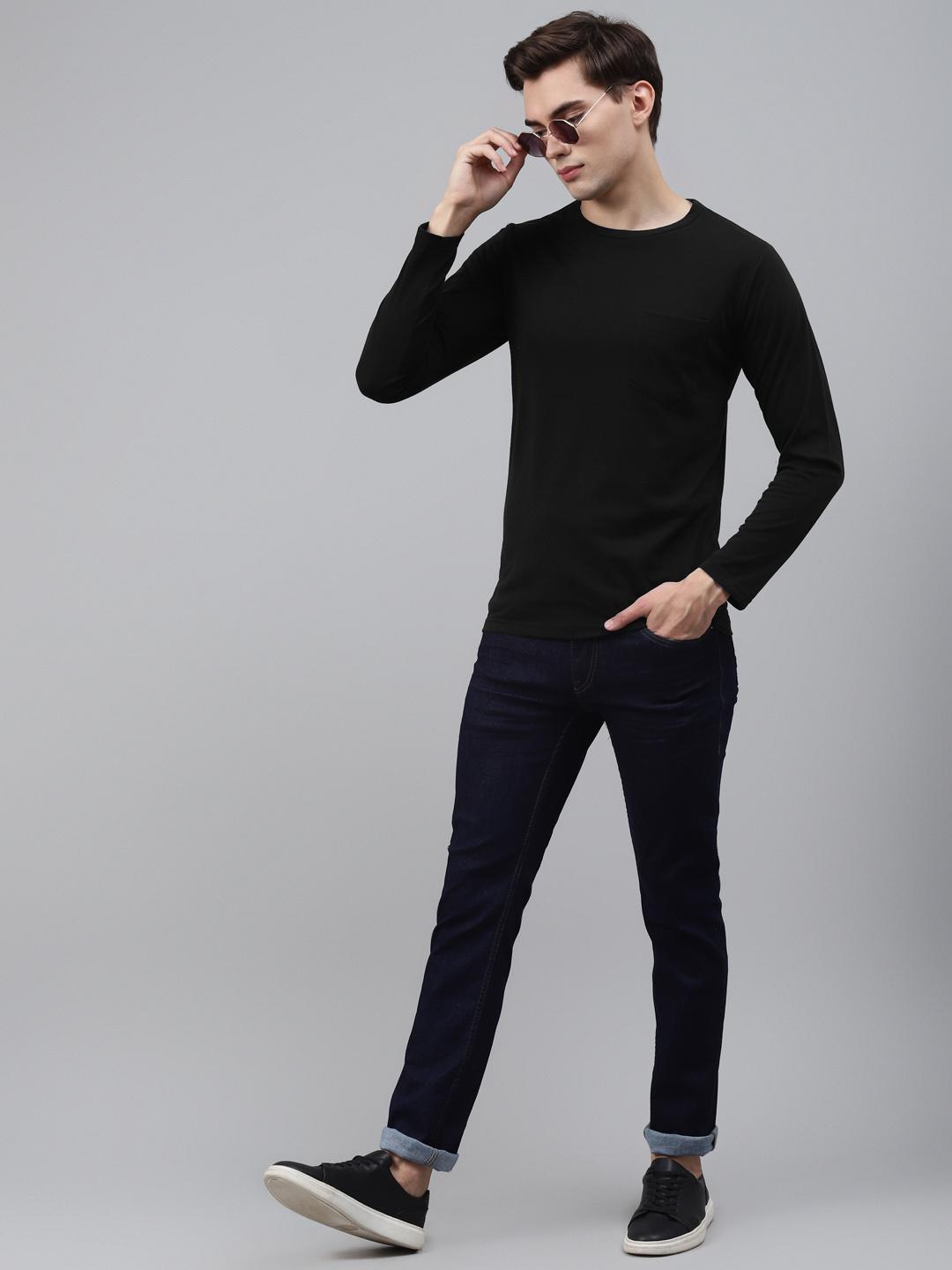 PICOT Men Black Solid T-shirt With Pocket