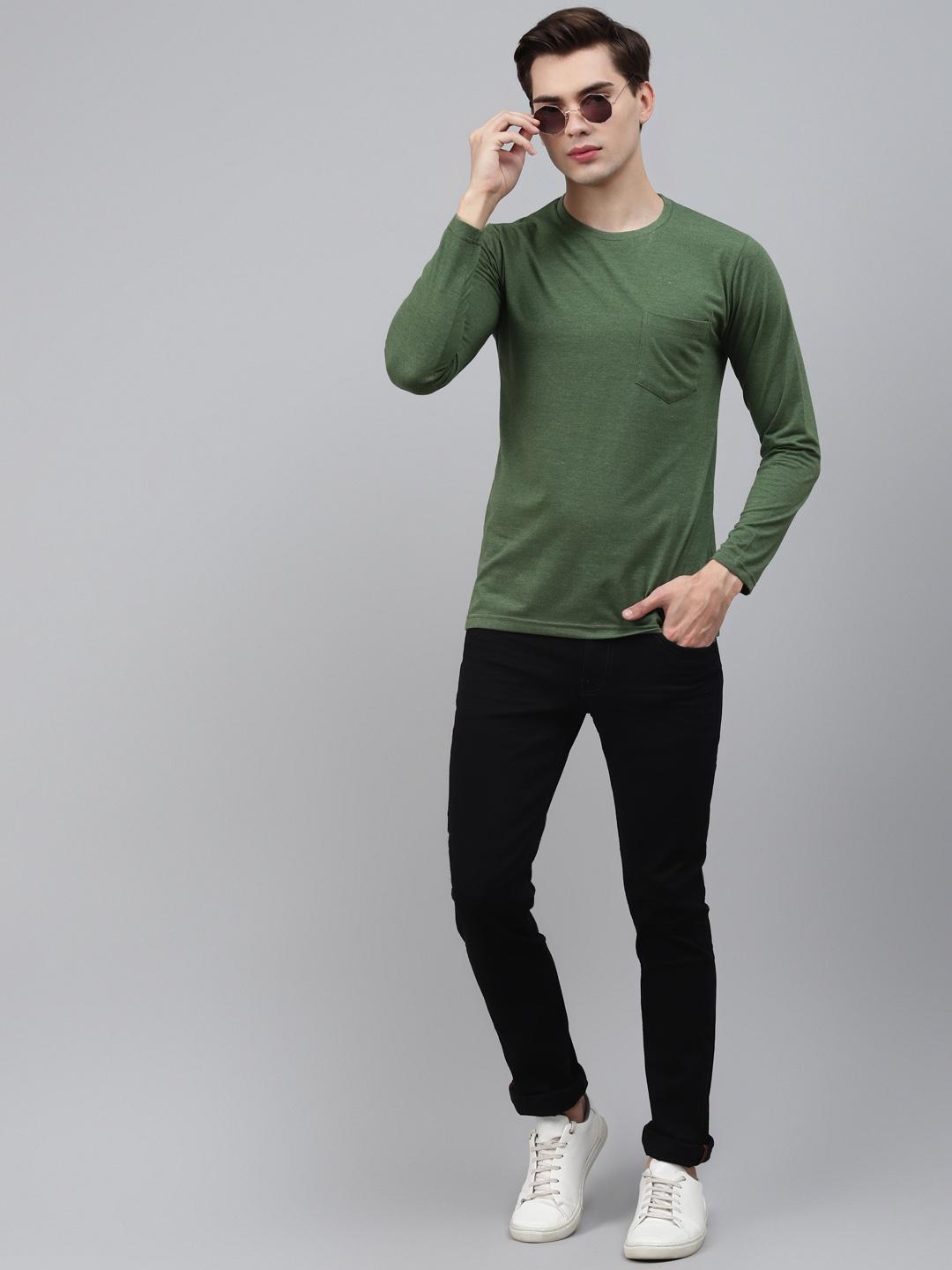 PICOT Men Green Solid T-shirt